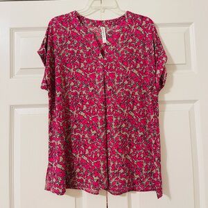 Vibrant Pink and Green Floral Women's Blouse
